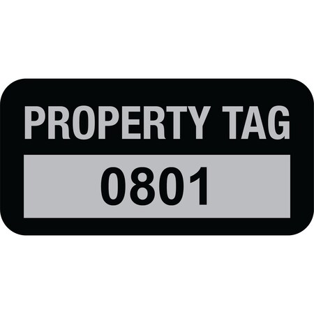 Lustre-Cal Property ID Label PROPERTY TAG5 Alum Black 1.50in x 0.75in Serialized 0801-0900, 100PK 253769Ma1K0801